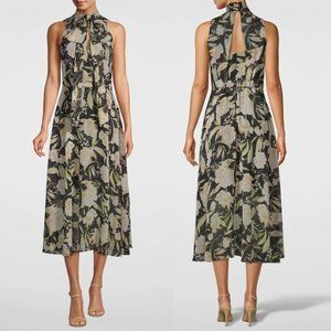 White House Black Market Floral Midi Dress - Black and Cream